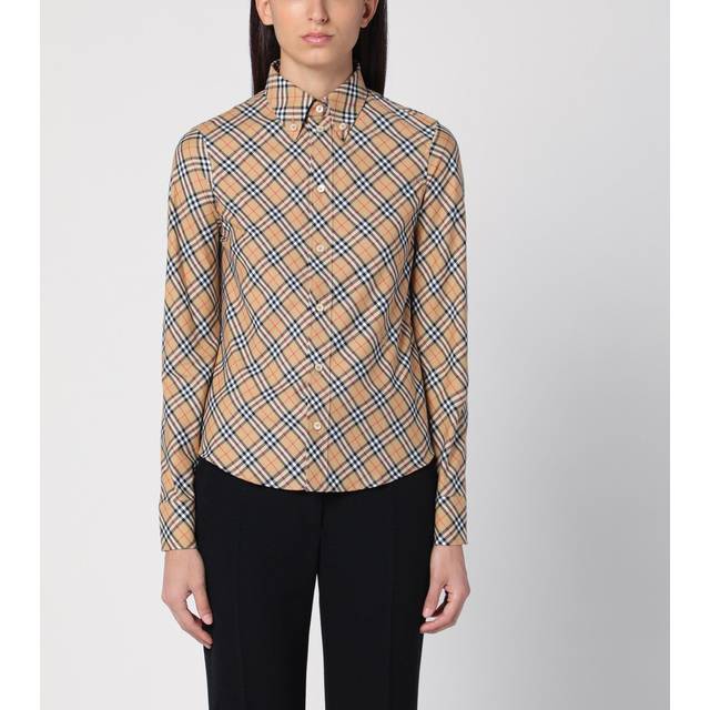 Burberry, Blusar & Skjortor , Dam, S, Bomull, Rutig bomullsskjorta - beige (S)