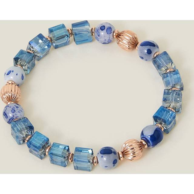 Blue/gold Chunky Bead Stretch Bracelet, Size: 17cm, Women's - Accessorize - Blue/Gold