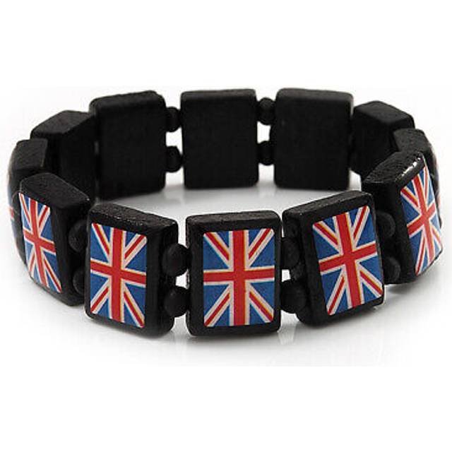 Uk british flag union jack stretch wooden bracelet - up to 20cm length