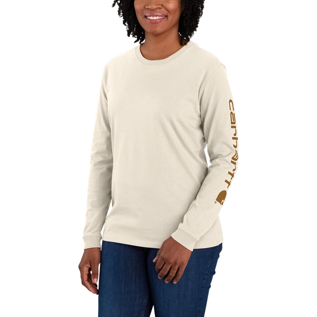 Carhartt Women's Plus Size Loose Fit Heavyweight Long Logo Sleeve Graphic T-Shirt  Malt Brown
