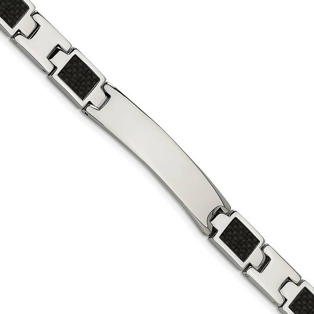 Stainless Steel Polished Black Carbon Fiber Inlay 8.5in Bracelet, Size 8.5