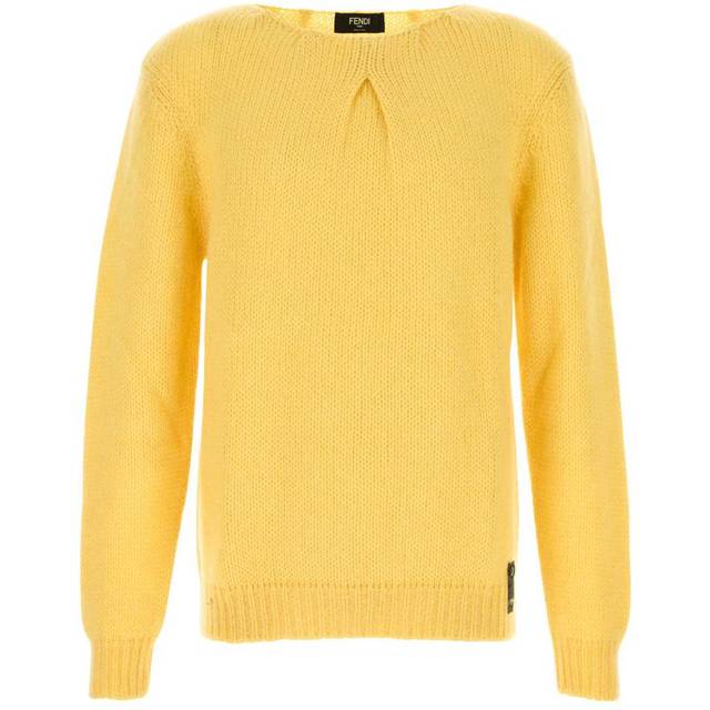 Fendi, Stickade tröjor & koftor, Herr, L, Gul mohairblandad tröja med plisséer - yellow (L)