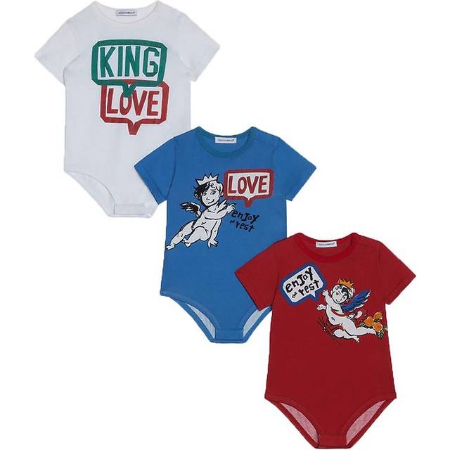 Dolce & Gabbana Bodies K/Ä - 3-pack - Blå/Röd/Vit - Dolce & Gabbana - 24-30 mån - Body K/Ä