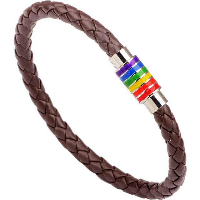 (BR18Y0395-2) Handmade Leather Rainbow Bracelets For Women Men Fashion Love Pride