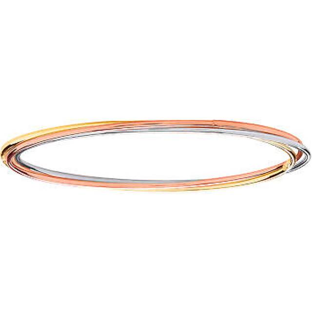 Jewelco London Ladies Rhodium Yellow & Rose Gold-Plated Sterling Silver Russian Wedding Bangle Bracelet 3 x 1.5mm - BRC97