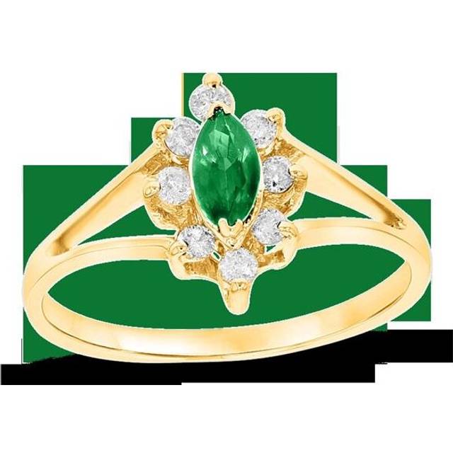 Louis Creations CR007ED-YG-6.5 0.15 CTW Diamond & Emerald Marquis Ring, 14K Yellow Gold - Size 6.5