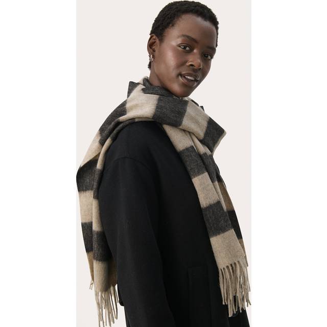 Part Two, Accessoarer, Dam, ONE Size, Randig ullscarf med fransar i svart - multicolor (ONE SIZE)