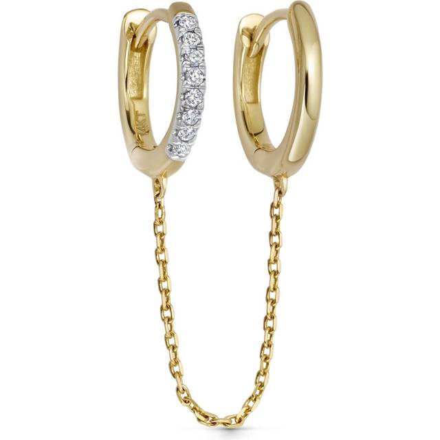 Solid Gold Diamond Chain Hoop Earring