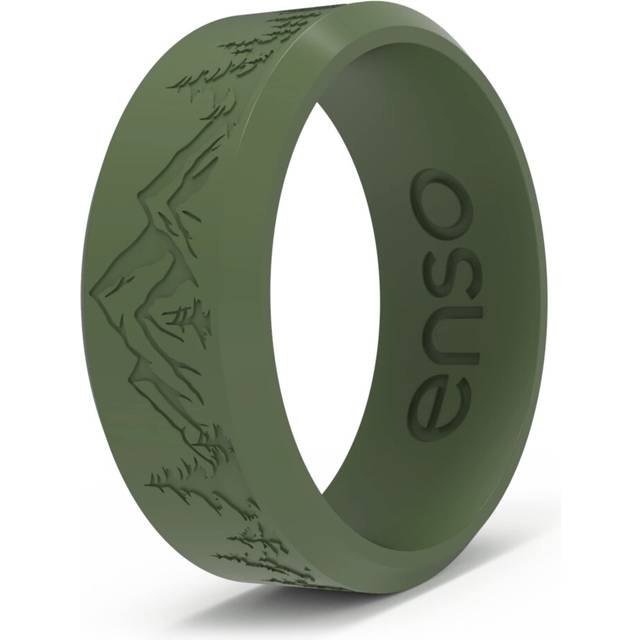 Enso Rings Etched Bevel Silicone Wedding Ring - comfortable and Flexible Design for Active Lifestyle - Pine Peak, Size 10
