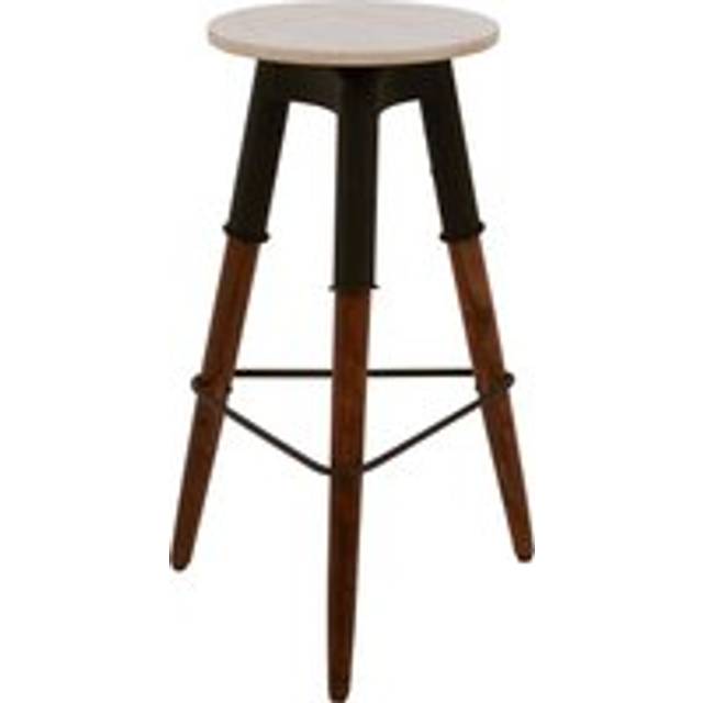Stylish 3 Leg Bar Stool With Wood Top, Counter Seat With Triangular Footrest, Functional Wooden Tall Stool - Black - One Size