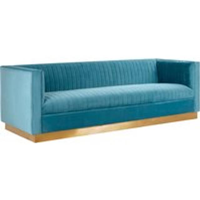 Luxurious 3 Seat Deep Blue Sofa, Classic Deep Blue Velvet Upholstered Settee Sofa, Luxe 3 Seater Couch - Light Blue - One Size