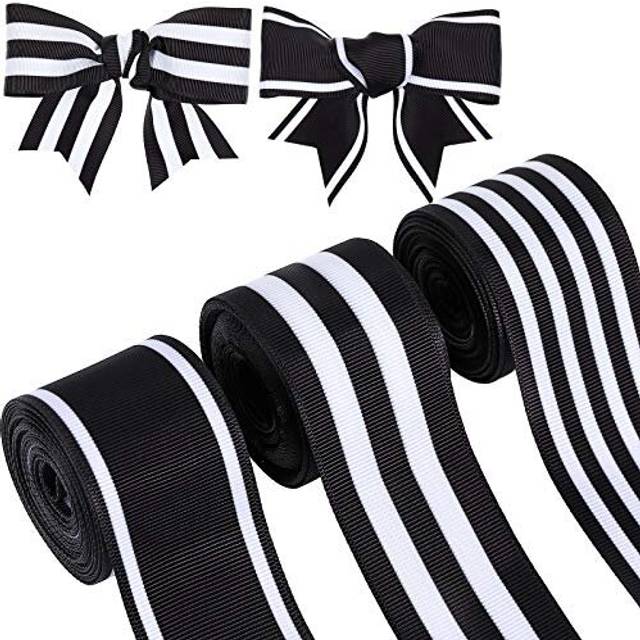 3 Rolls 1-1/2 Inch Christmas Striped Grosgrain Ribbons 5 Yards Wide Striped Grosgrain Fabric Ribbons for Xmas Graduation Home Party Wrapping Crafts