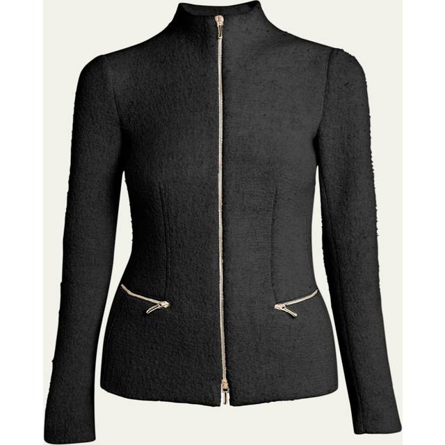 Cotton, wool and cashmere double cloth zipped jacket
