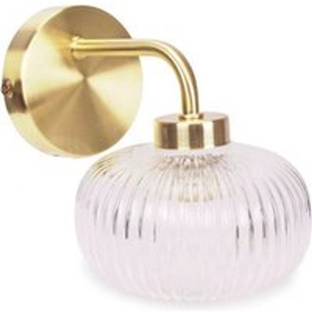 ValueLights Amaia Gold Clear Ribbed Glass LED Wall Light - 15 x 12.5 x 17.5cm