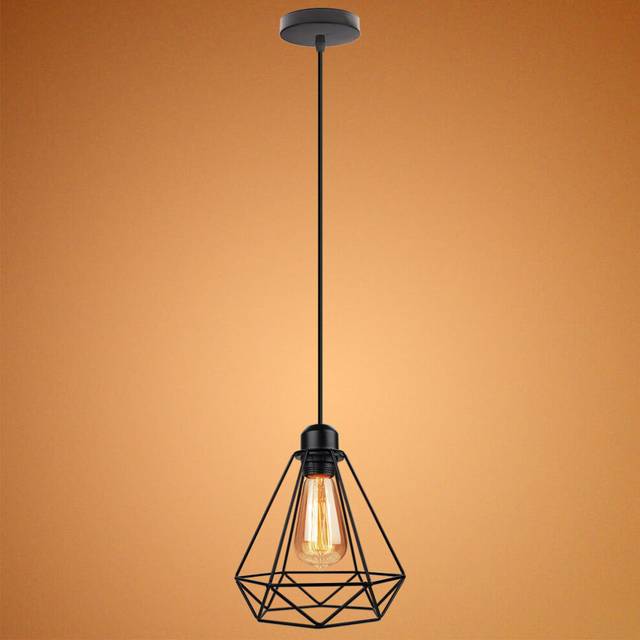Vintage Pendant Light,Metal Iron Chandelier Retro Hanging Lamp Industrial Hanging Light Black Vintage Diamond Ã200MM Pendant Light E27