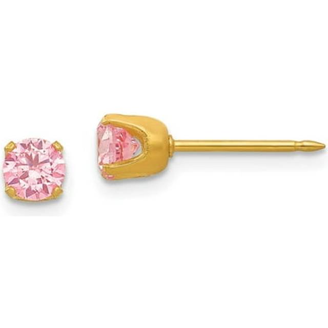 24K Fashion Inverness Gold Plated 5 mm Pink CZ Earrings