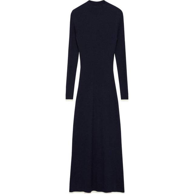 Mango Depaul High Neck Ribbed Jumper Maxi Dress, Navy