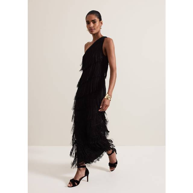 Phase Eight Petite Otto Fringe Tassel Maxi Dress, Black