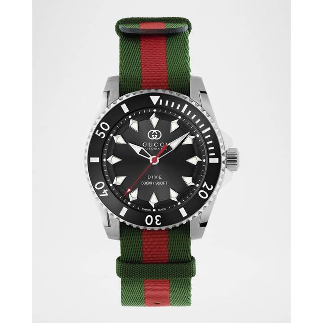 GUCCI Dive Automatic SS 40MM Black Dial Nylon Strap Men's Watch YA136364 - 40 mm