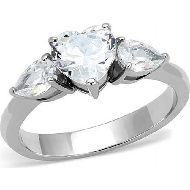 Alamode TK3138-8 Women High Polished Stainless Steel Ring with AAA Grade CZ in Clear - Size 8