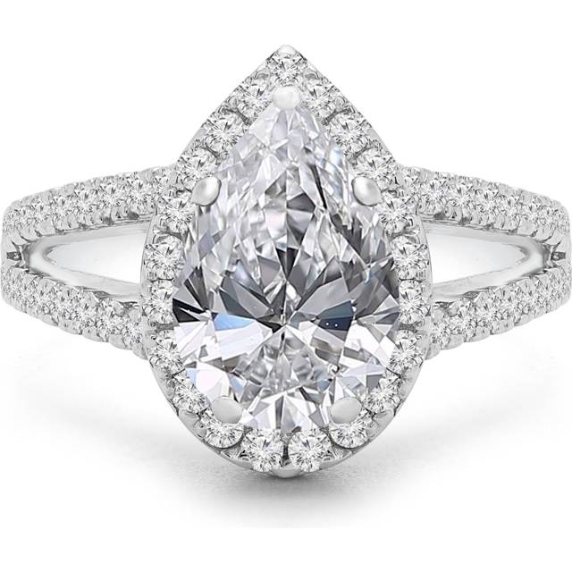 Majesty Diamonds MD240078-P 2.4 CTW Pear Diamond Split-Shank Pear Halo Engagement Ring with Accents in 14K White Gold - Size 4 to 9