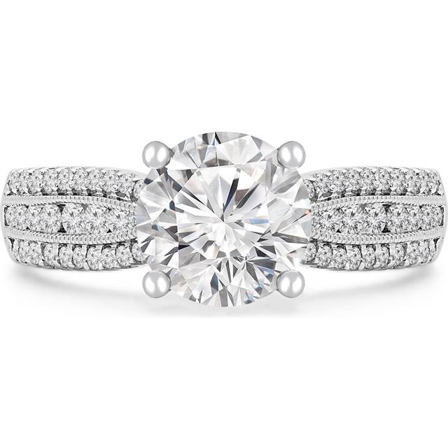 Majesty Diamonds MD240199-3.5 2.38 CTW Round Lab Created Diamond Three-Row Tapered Solitaire with Accents Engagement Ring in 18K White Gold - Size 3.5