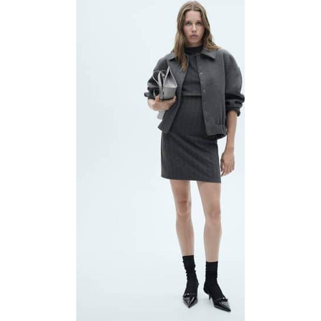 Mango Marshal High Neck Fitted Mini Dress, Grey