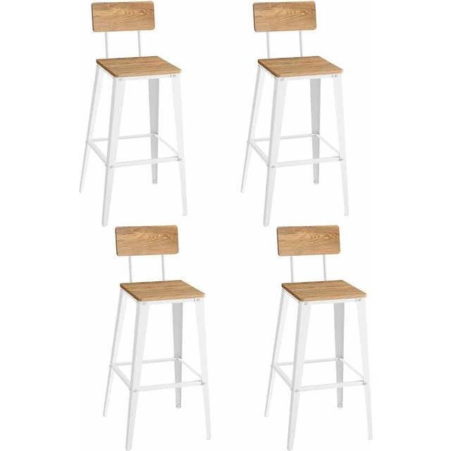 Industrial Steel Bar Stools Set of 2 with Backrests, White Brown + Cloud White / 2