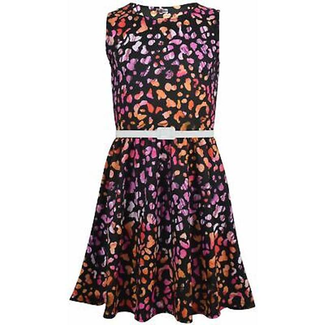(11-12 Years) Girls Skater Sleeveless Party Leopard Print Dresses