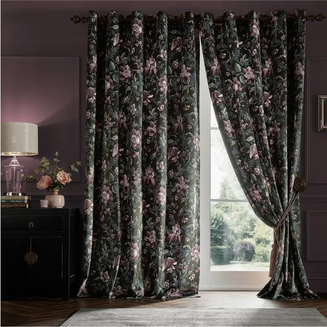 Laura Ashley Edita's Garden Ready Made Eyelet Curtains Charcoal - Grey