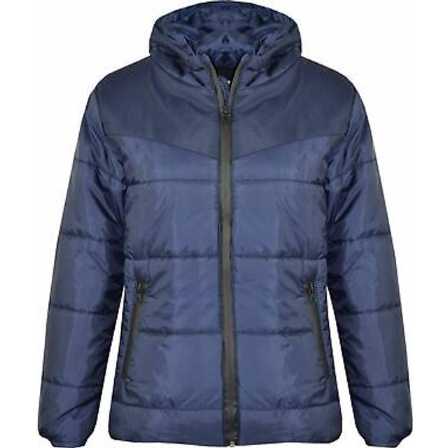 Kids jacket girls boys padded navy puffer hooded zipped coat warm thick coats