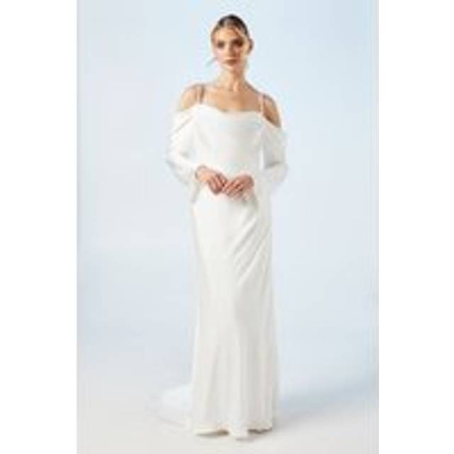Coast womens wedding maxi dress ivory satin cowl neck long sleeves