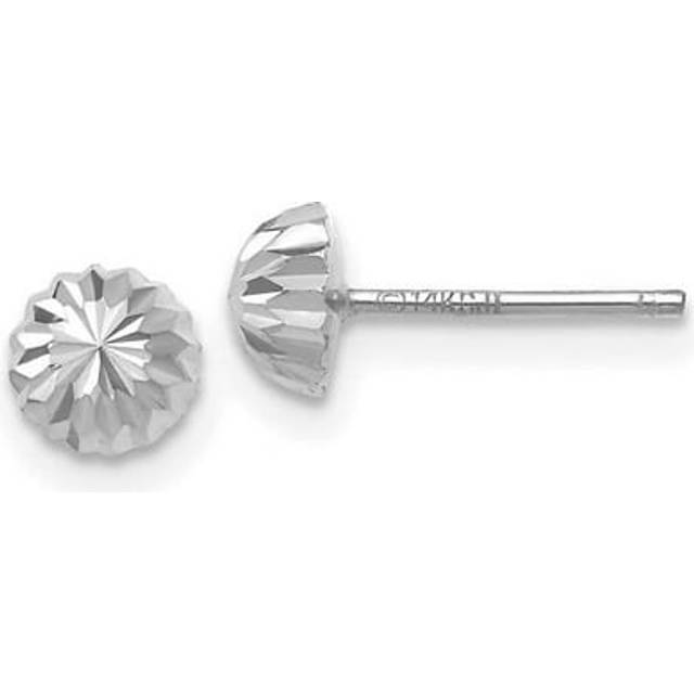 14K White Gold Polished & Diamond-Cut Half Ball Post Earrings