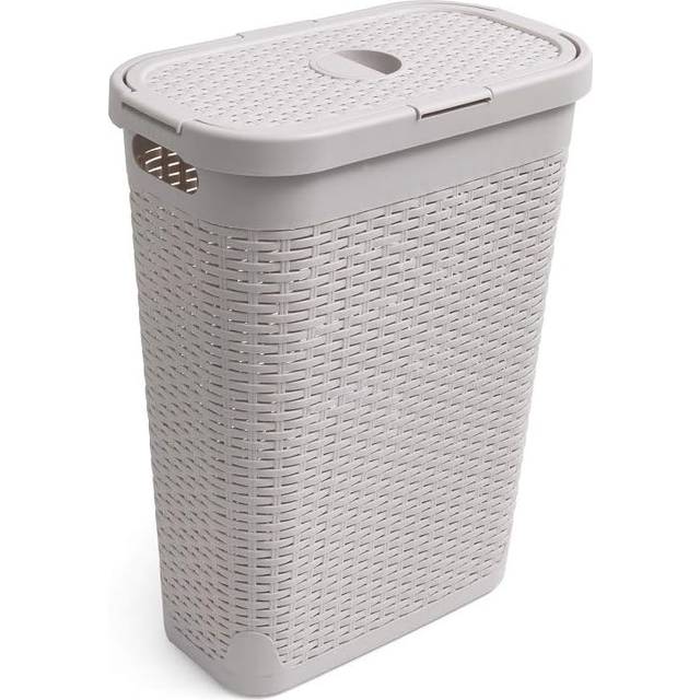 Addis Beige Faux Rattan Slim Laundry Hamper 40L - Cream - 60 x 46.5 x 26.5cm