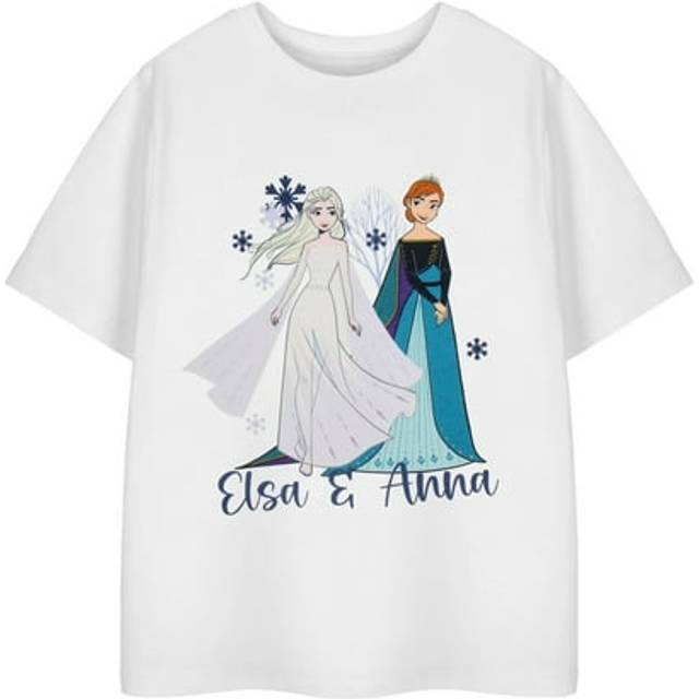(9-10 Years, White) Frozen Girls Anna And Elsa T-Shirt