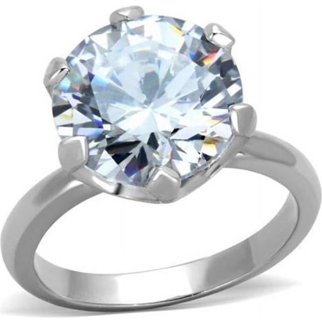 Alamode TK1823-10 Women High Polished Stainless Steel Ring with AAA Grade CZ in Clear - Size 10