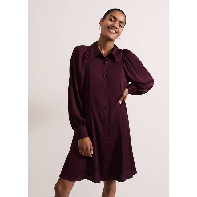 Phase Eight Tila Embellished Shirt Dress, Burgundy
