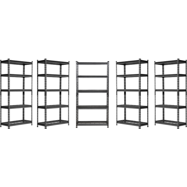 Rhino racking 5-bays wire garage shelving units - black, 1000kg, 152x75x30cm