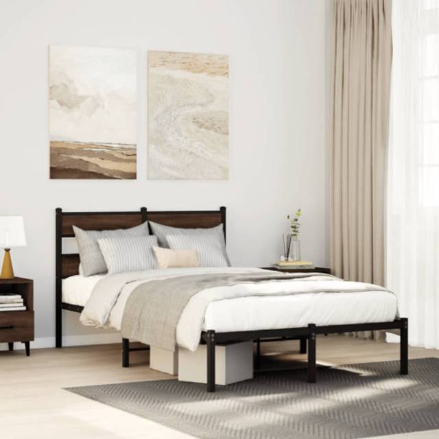 vidaXL Bed Frame without Mattress with Headboard Brown Oak 120x190 cm Small Double