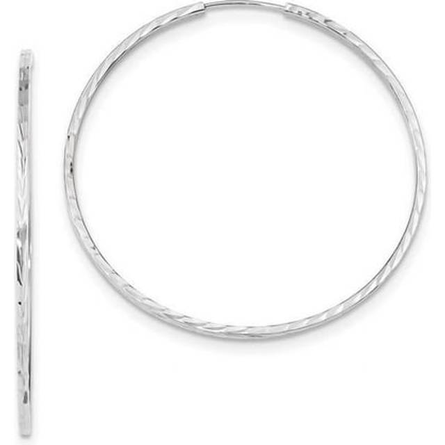 14K White Gold Diamond-Cut Square Tube Endless Hoop Earrings