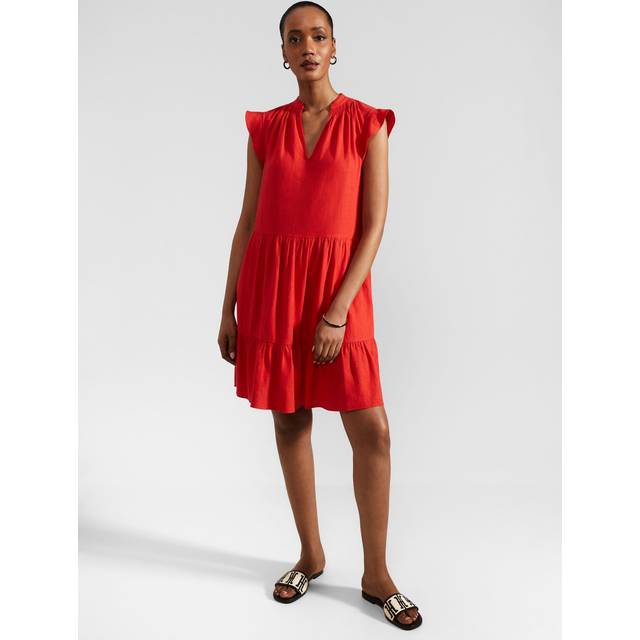 Hobbs Estella Linen Blend Dress, Scarlet Red