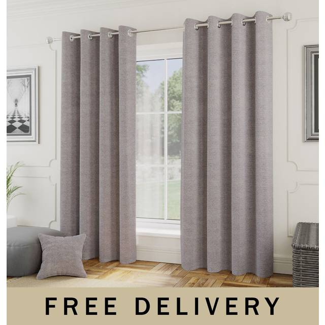 Enhanced Living 66x54" Grey Eyelet Royale Boucle Curtains, Pair of Room Darkening, Thermal, Noise Reducing Curtains for Living Room and Bedroom (168x137cm), Grey