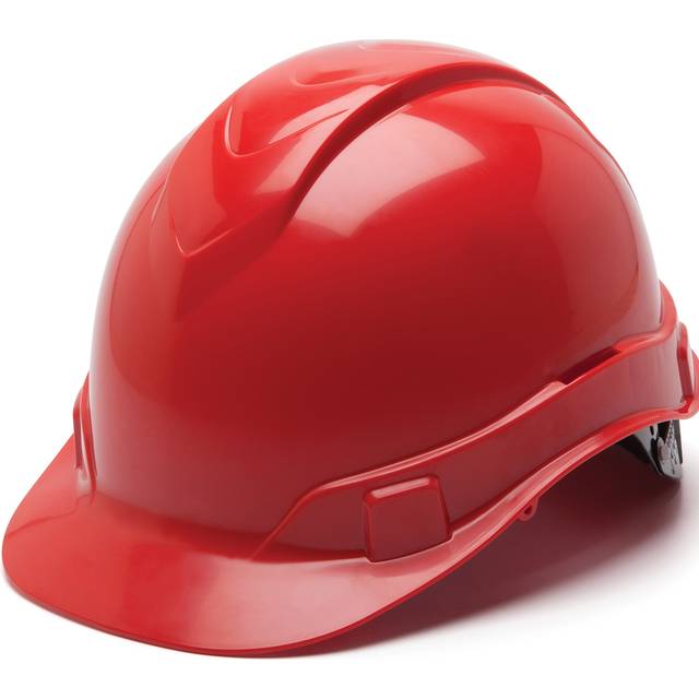 Pyramex Ridgeline Cap Style Hard Hat  6-Point Ratchet Suspension  Red