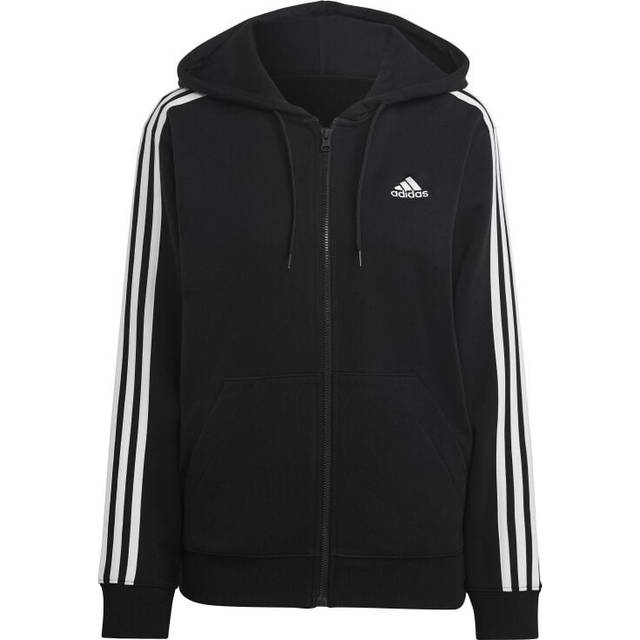 adidas Kvinnor Essentials 3-Stripes Huvtröja med dragkedja, Black/White, XS