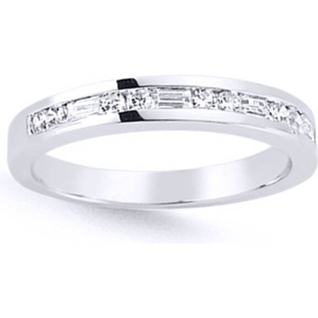 (Q) Jewelco London Ladies Rhodium Plated Sterling Silver Baguette Cubic Zirconia Horizontal Channel Set Eternity Ring
