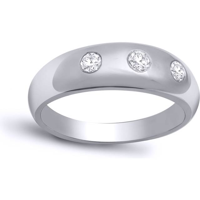 (Z) Jewelco London Men's Solid 9ct White Gold Rub Over Set Round J SI 0.5ct Diamond Domed Band Trilogy Ring 9mm