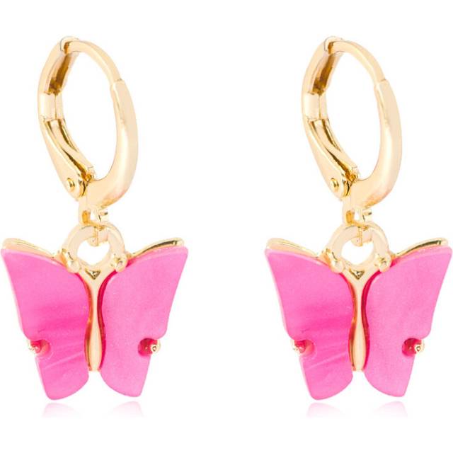 (Dark Pink) Vibrant Acetate Butterfly Earrings Trendy Fashion Dangle Alloy Earrings Women