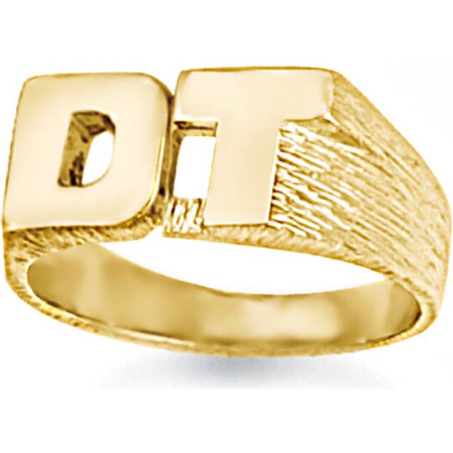(Z) Jewelco London Unisex Solid 9ct Yellow Gold Personalised Identity Barked Initial Ring