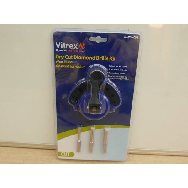 Vitrex Wax Filled Dry Diamond Tile Drill Bits 6mm 8mm & 10mm + Guide Waxdk001