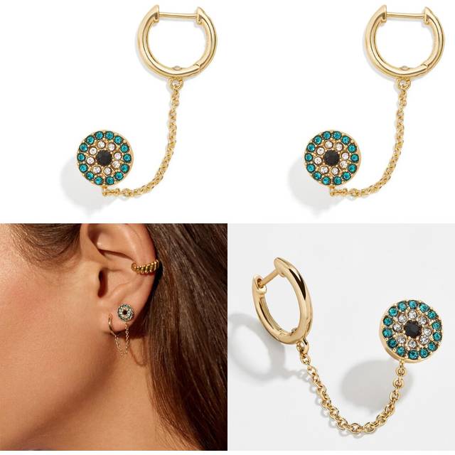 Modern Trendy Metal Copper Chain Earrings With Sparkling Gemstones For Women